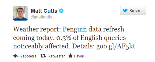 Matt Cutts thông báo cập nhật Penguin trên Twitter