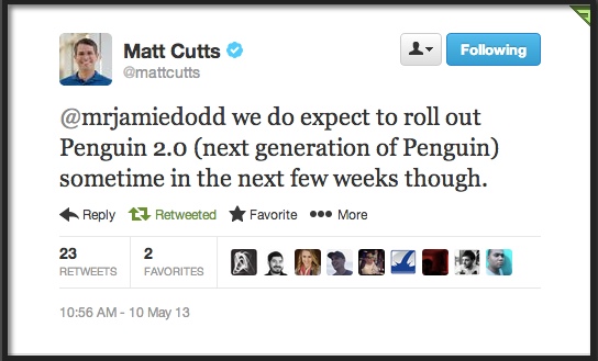 Matt cutts chia sẻ trên Tweet về Pengiun