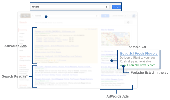 Các vị trí hiện thị của kết quả tìm kiếm và quảng cáo google