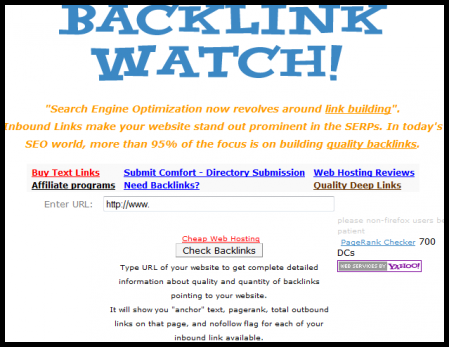 Giao diện công cụ BackLink Watch