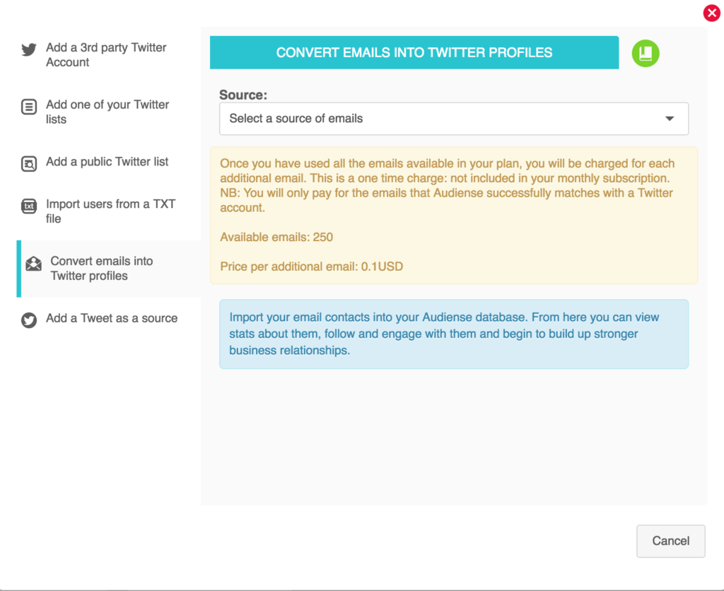 Convert emails into twitter profiles