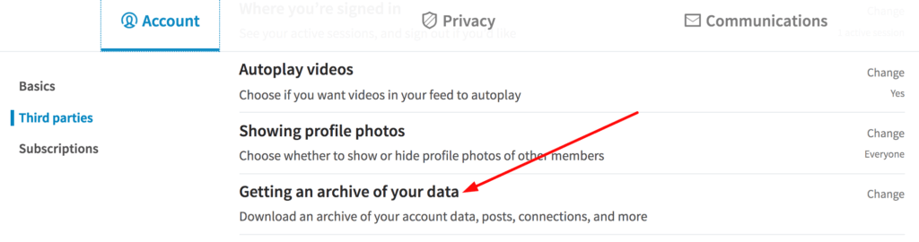 Getting an archive of your data