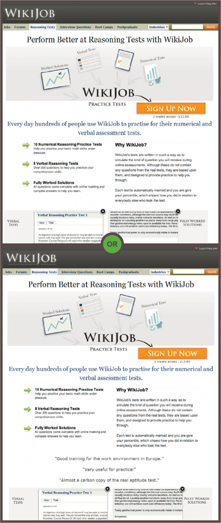 Hai mẫu thử nghiệm của trang Wikijob