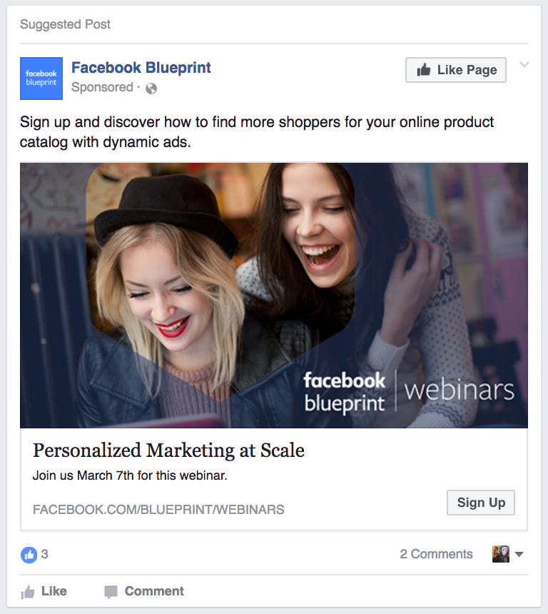 Ví dụ về mẫu quảng cáo Facebook lead ads