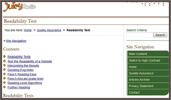 Site Readability Test