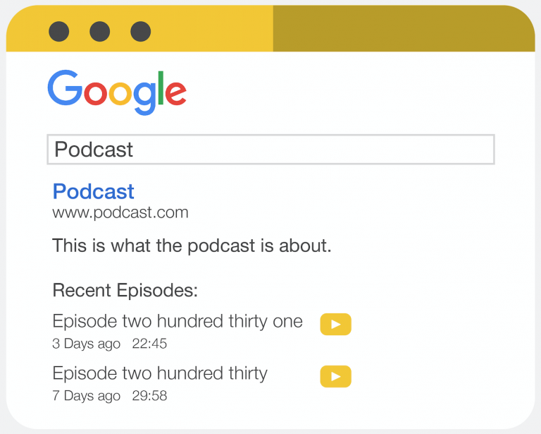 ví dụ về podcast do Google cung cấp và cấu trúc thông thường của một danh sách podcast