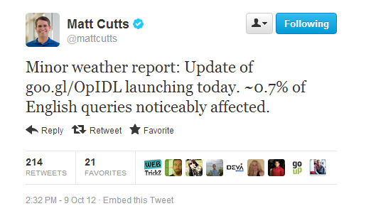 Matt Cutts thông báo trên Twitter Matt Cutts thông báo trên Twitter